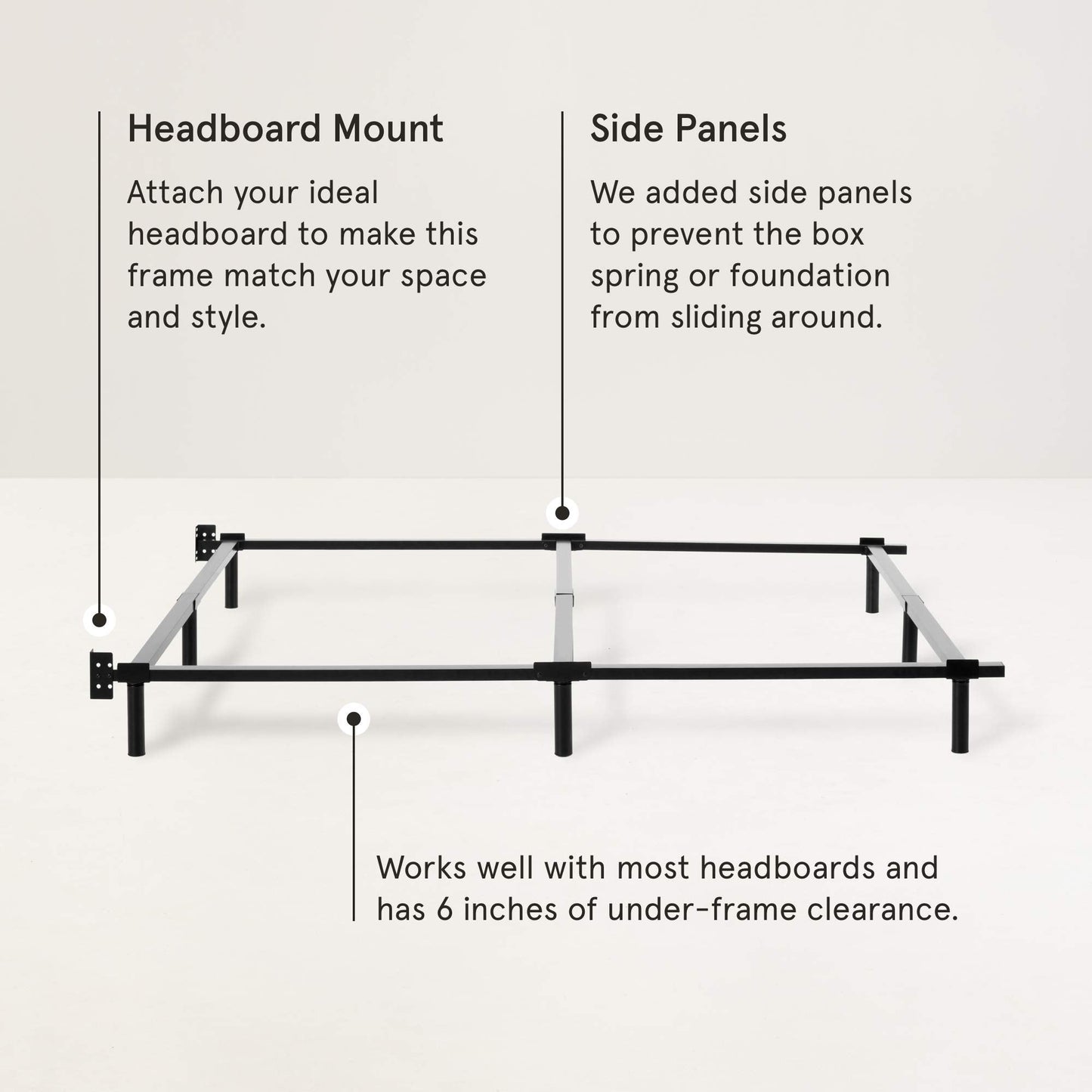 Tuft & Needle Metal Base Bed Frame for Queen Mattresses; Simple Tool-Less Assembly Durable Powder-Coated Black Steel; 5-Year Limited Warranty; GREENGUARD Gold Certified