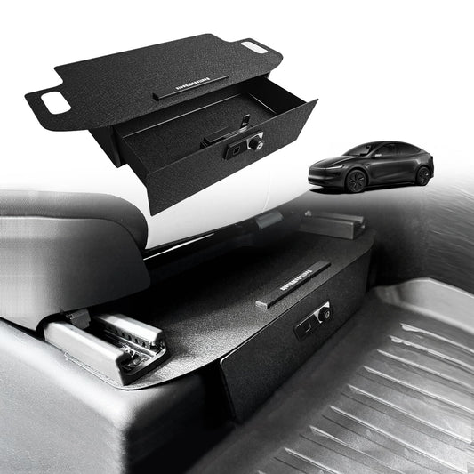 VaultsOnWheels for 2026+ Tesla New Model Y Juniper Front Seat Safe Vault Patented Design Gun Safe Box Driver/Passenger Side Drawer LockBox Anti-Theft Biometric Fingerprint Lock