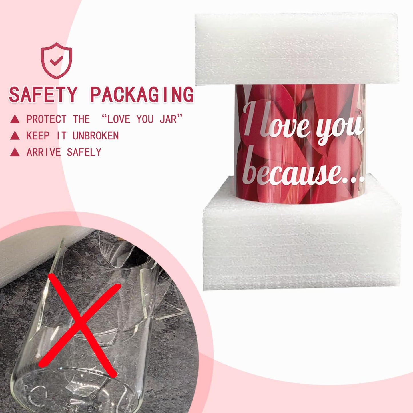 new I Love You Because Jar, Love Notes Jar with 50 Red Heart Shape Note, Gifts for Girlfriend Boyfriend Birthday, Love Message In The Bottle for Mom Dad,Newlywed Gifts for the Couple (love)