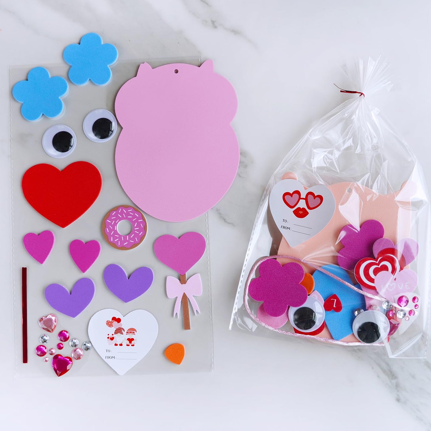 Winlyn 24 Sets Valentine's Day Craft Kits Heart Crafts DIY Owl Ornaments Decorations Art Sets Foam Owl Heart Stickers for Kids Party Classroom Activities Gift Exchange