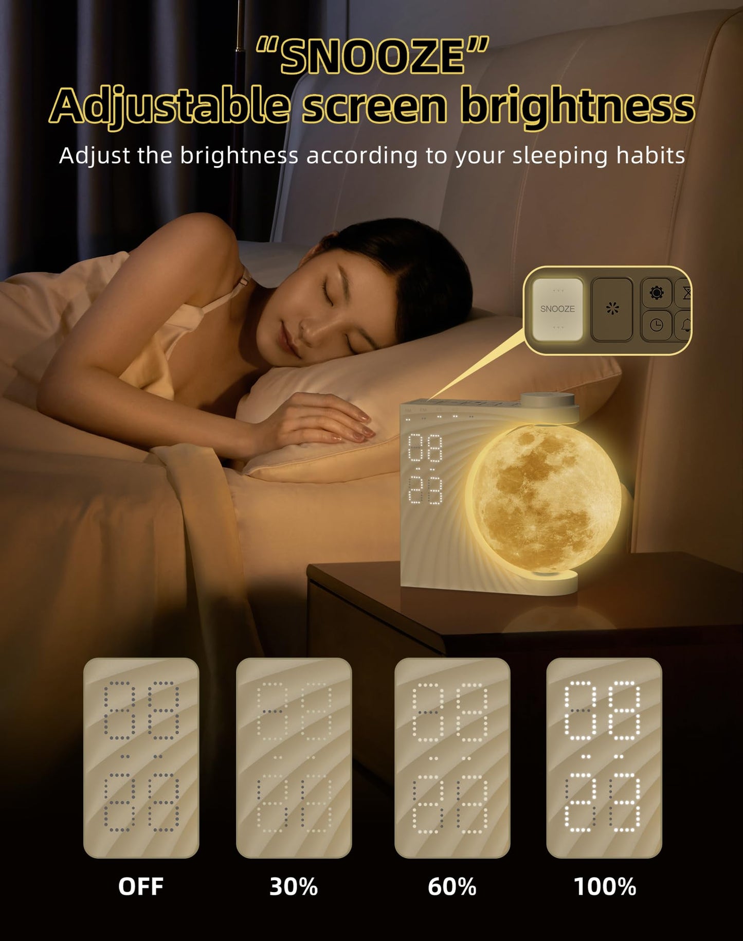 INSSISAIN Sunrise Alarm Clock for Bedrooms - Auto-Rotating Moon Lamp with Wake-Up Light & Night Light, 10 Nature Sounds, Dual Alarms for Heavy Sleepers, 30/60/90 Timer & Snooze