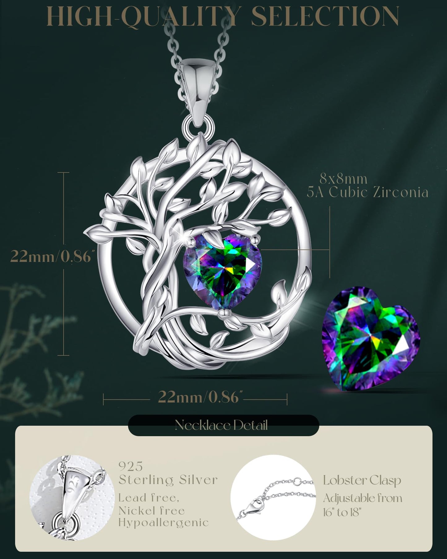 FANCIME Tree of life Birthstone necklace for women Sterling Silver Tree Jewelry Alexandrite Pendant June Birthstone Necklace Gemstone Birthday Mothers Day Gifts for Mom Wife Her