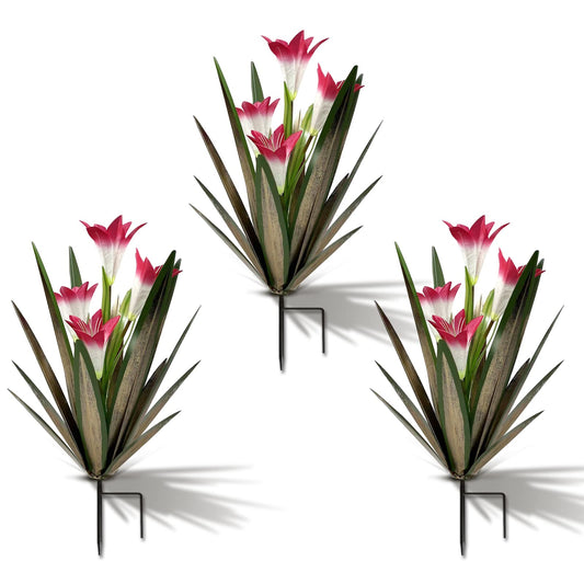 Homight Metal Agave Plant Outdoor Decoration Lily Mexican Yard Art Garden Gift Home Decor Hand Painted Metal Agave Garden Yard Statue, Outdoor Lawn Ornaments(3 Big Red Lilies)