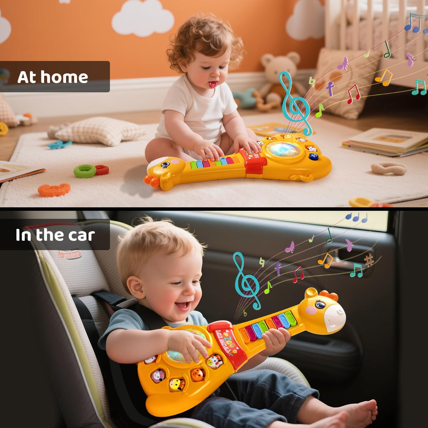 Marstone Toys for 1 2 Year Old Boy and Girl Birthday Gift: Baby Musical Guitar Piano Toys 12-18 Month with Animal Sound and Light, 1st First Learning Educational Gift for Toddlers