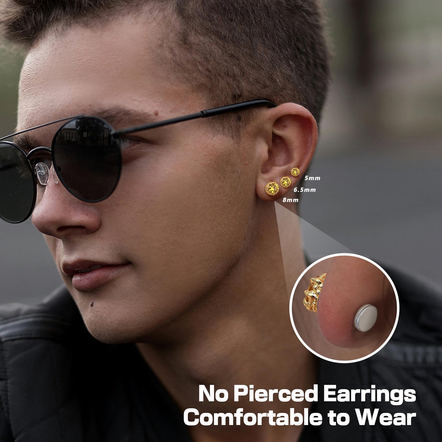 GEMQUEEN Magnetic Earrings for Men Women - 5A Shiny CZ Dragon Claw Punk Hypoallergenic Stainless Steel Non Piercing Clip on Fake Earrings Studs 5MM Not Easy to Fall