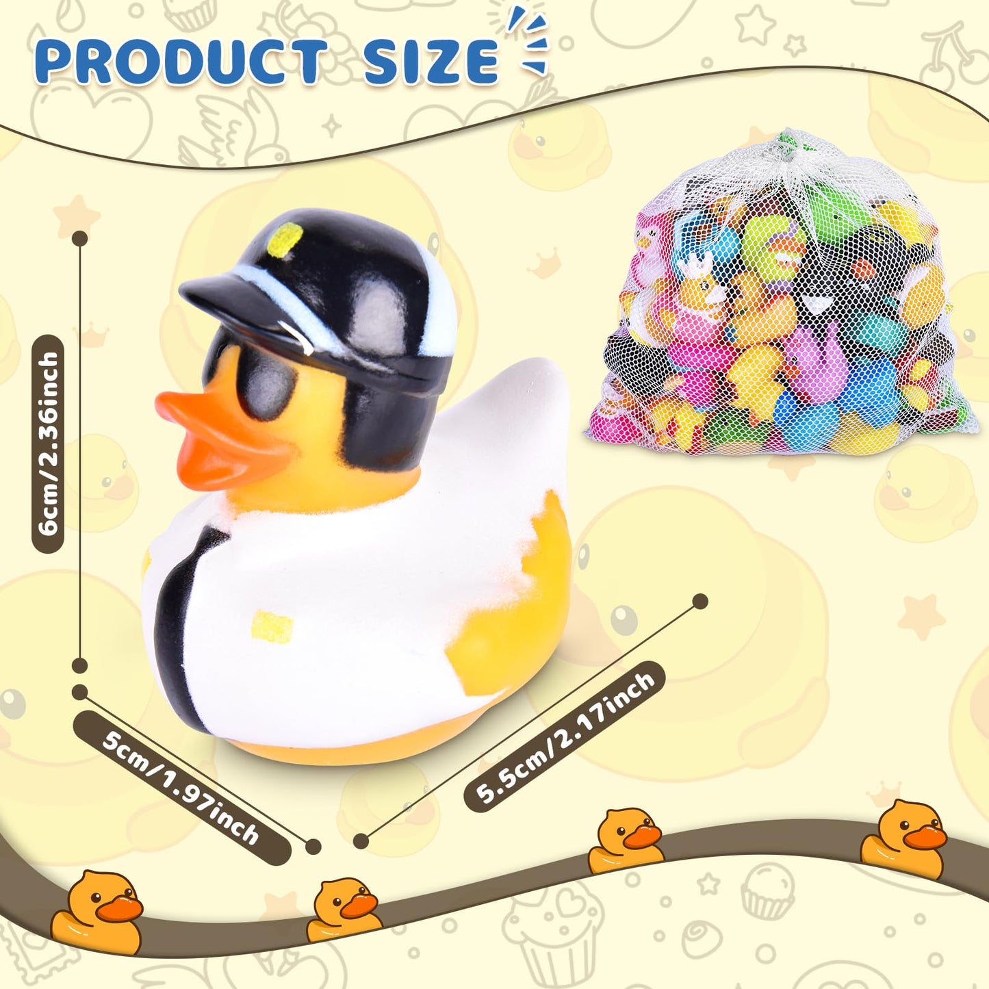 55 Packs Rubber Ducks in Bulk Assortment Car Ducks for Ducking, Small Rubber Duckies for Toddler Baby Bath Toys Floater Duck Bath Pool Toys Kids Party Favors with Mesh Carry Bag