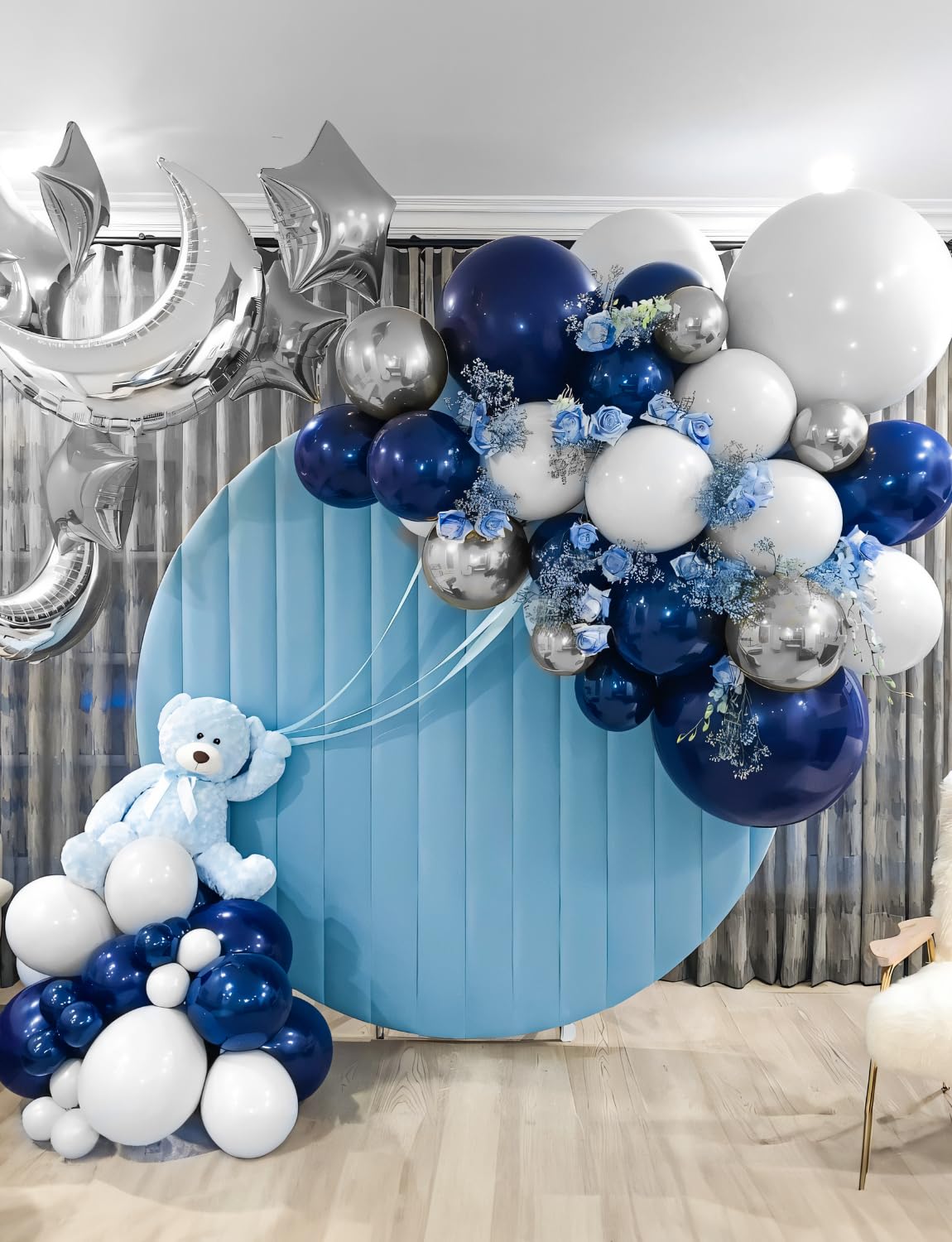 Navy Blue and Silver Balloons Garland Arch Kit,134 Pcs Graduation Balloons, White Navy Blue and Silver Balloons with Confetti Latex Balloons for Graduation, Birthday Baby Shower Wedding Decorations