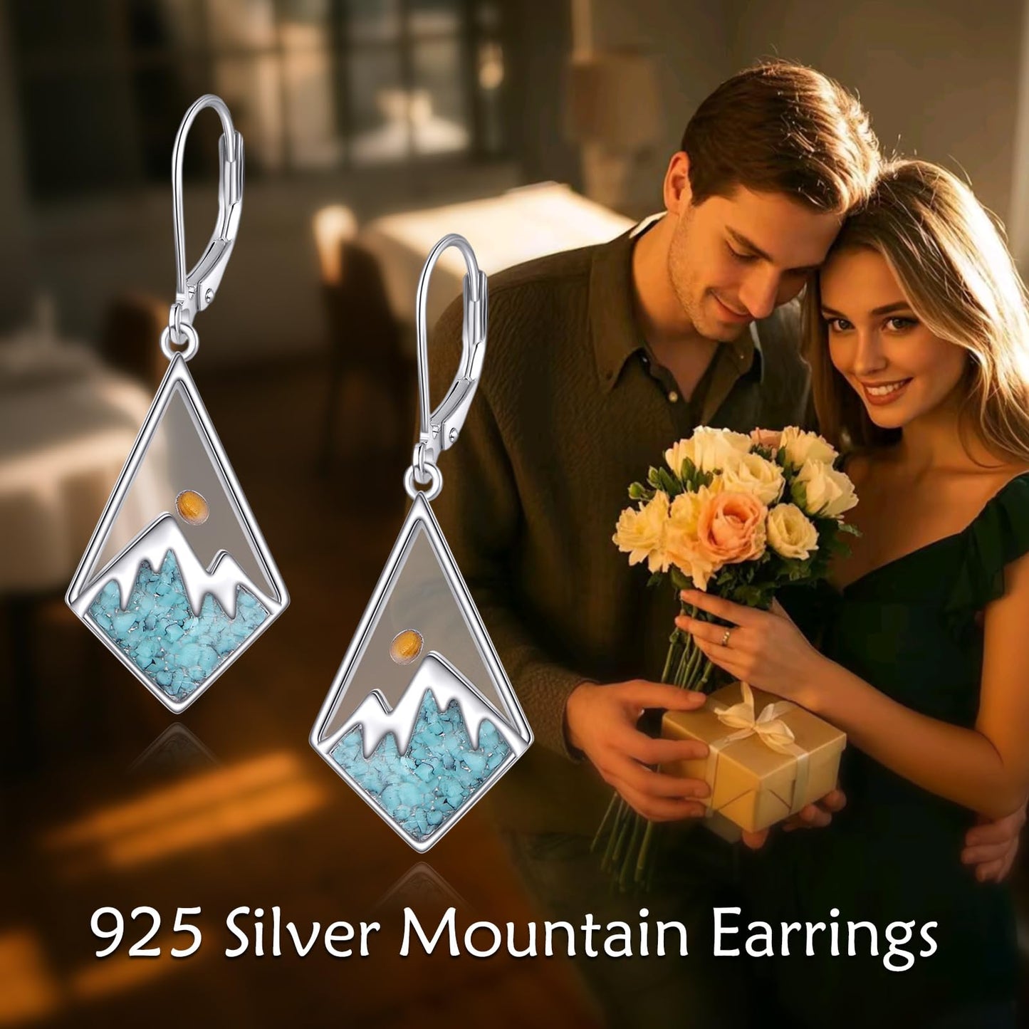 AOBOCO Turquoise Mustard Seed Earrings for Women Sterling Silver Mountain Dangle Earrings Christian Mustard Seed Jewelry Birthday Gifts for Mom Friends(Rhombus Turquoise Earrings)