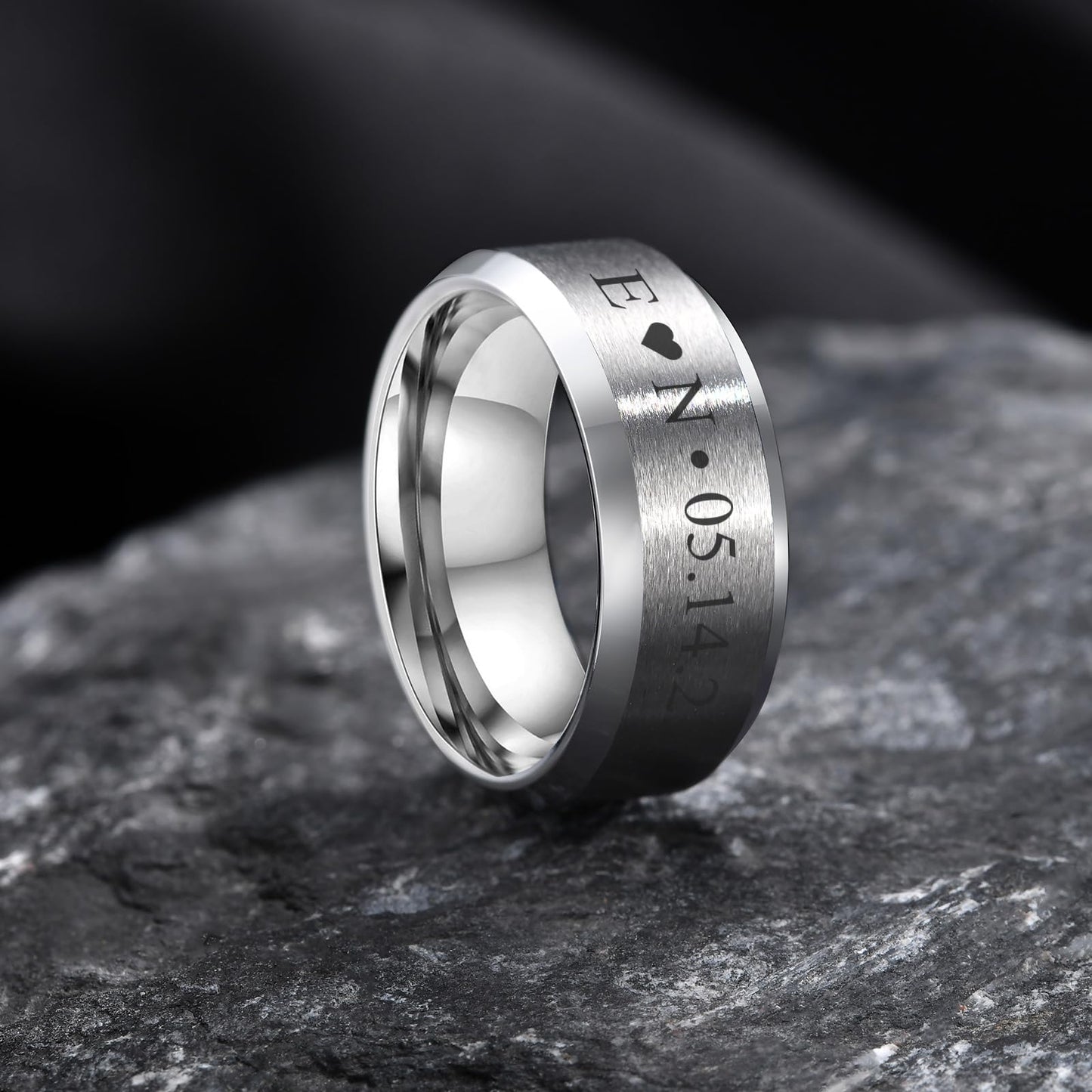 VNOX Mens 8mm Brushed Matte Tungsten Carbide Classical Simple Plain Personalized Custom Name Date Wedding Band Wedding Engagement Ring,Silver,Size 8