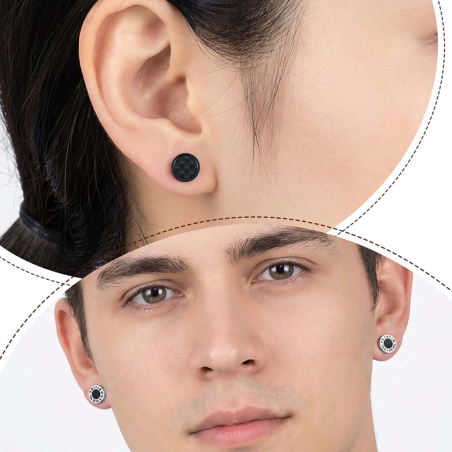 JJUNW 9Pairs Fake Gauge Earrings|, Earrings Studs Round Faux Gauges, Stud Earrings Stainless Steel Illusion Tunnel Plug for Women Men