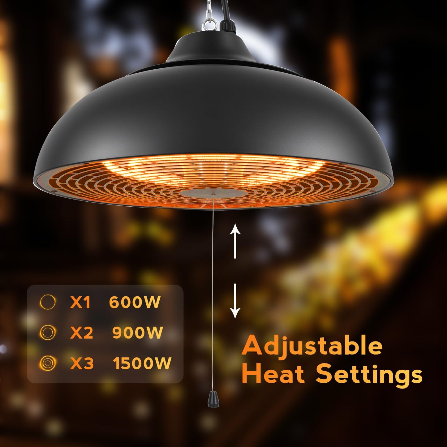 Cobuy 1500W Electric Hanging Patio Heater, 3S Instant Heat, Ceiling-Mounted Outdoor Heater with 3 Modes, Quiet Operation, Overheat Protection, IP55 Waterproof for Patio, Balcony (black, hanging)