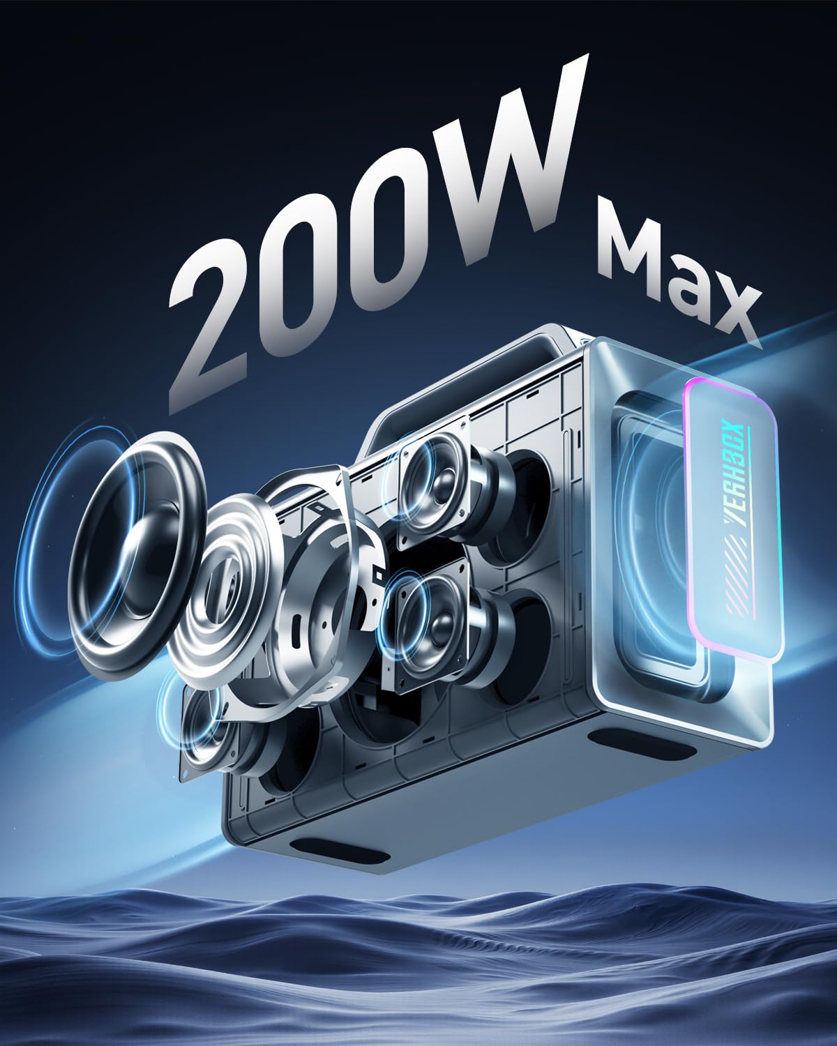 Yeahbox Thunder 500 Party Speaker – 200W Max Power Bluetooth PA System with Dual Wireless Microphones, DSP Sound Card, LED Lights & 10H Playtime, Portable for Outdoor, Home, and Events