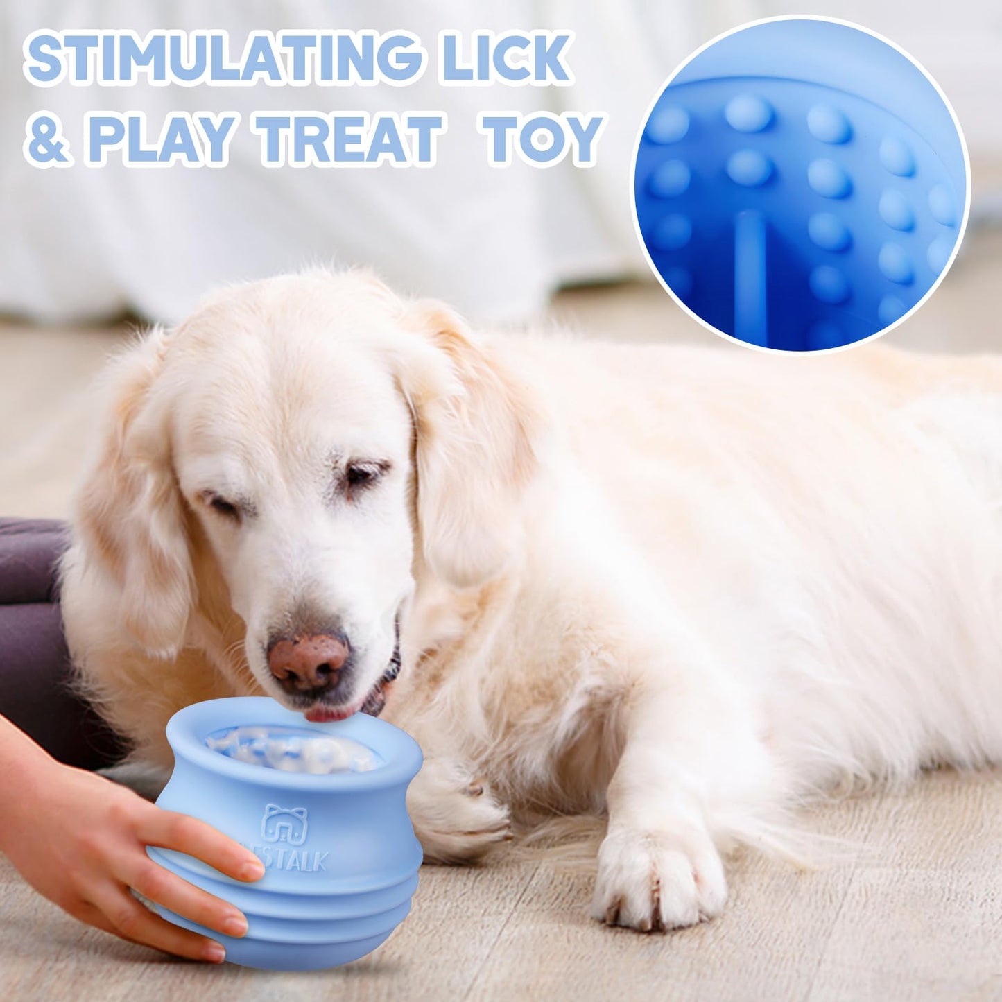 Bestalk Dog Enrichment Treat Toy, Long-Lasting Wobbly Interactive Freeze Lick Toys for Dogs, Stuffable Puzzle Feeder Toy for Boredom, Silicone Treat Dispensing Chew Toy (Baby Blue,M)