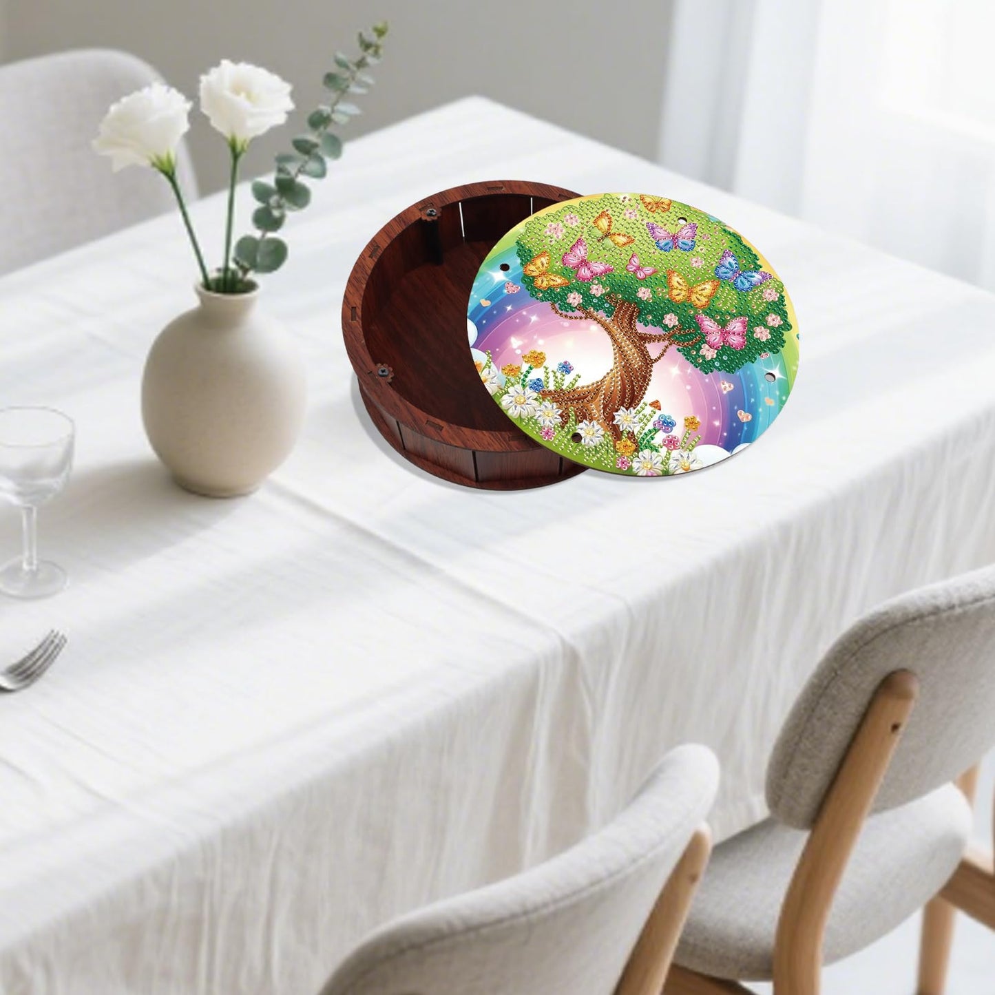 JZHYOAN Butterfly Diamond Art Snack Box with Lid DIY Animal Special Pattern Holder Box Diamond Painting Wood Container Holder Movie Snack Tray Organizer for Home Relaxing Desktop Snack Storage Decor
