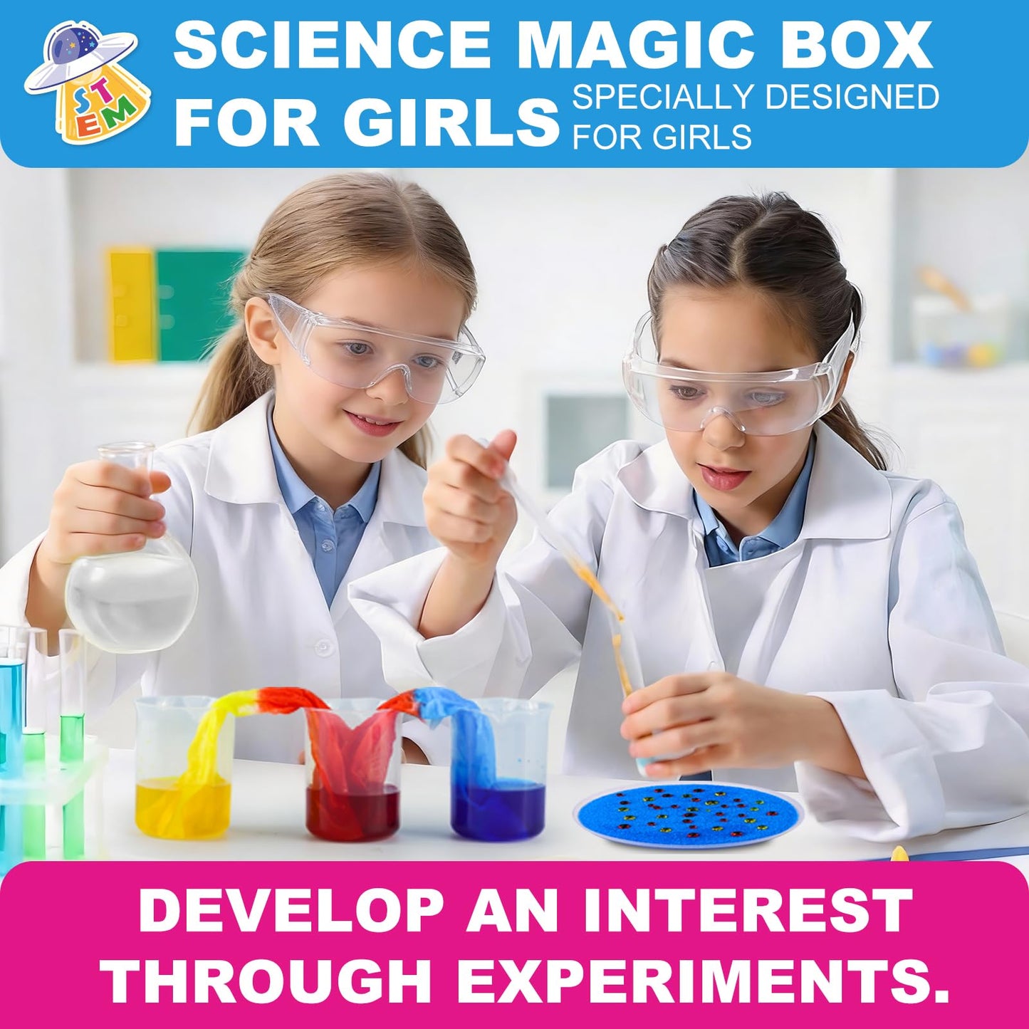 caerdied Girls Science Kit for Kids Ages 4-8 6-8 8-10, 100+ Fun Educational Experiments for Girls & Boys, STEM Projects and Science Experiments, Science Toys, Gifts for Kids