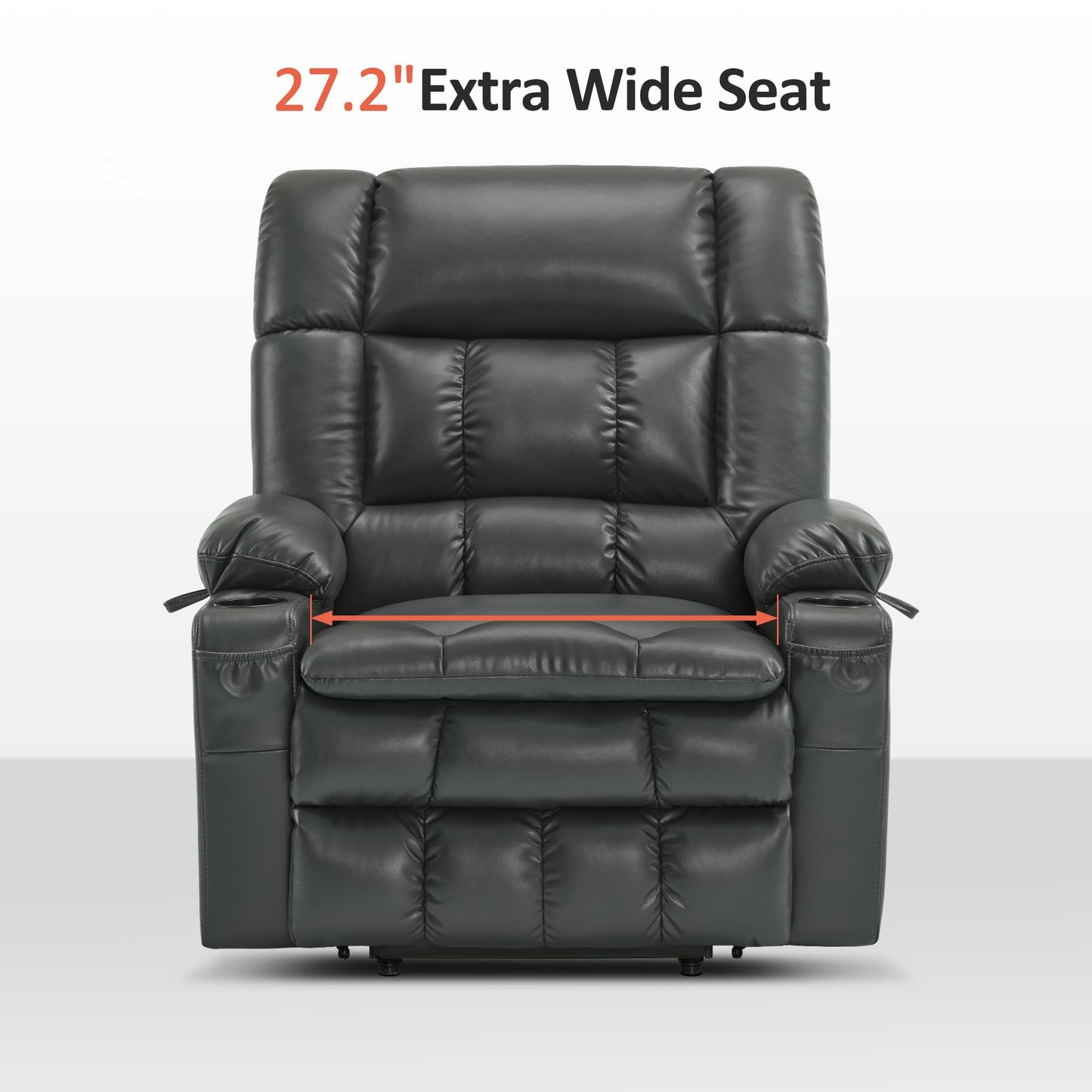 MCombo Dual Motor Power Lift Recliner Chair for Elderly, Lay Flat Lift Chair with Heat and Massage, Oversized Lift Recliner for Big and Tall, Faux Leather R7891 (Grey, Oversized)