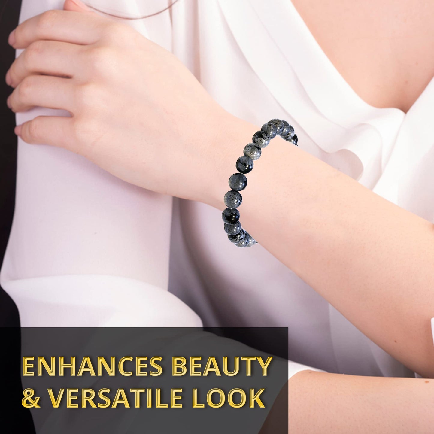 ANAYA AGATE Natural Snowflake Obsidian Bracelet, Healing Crystal Bracelet for Women and Men, 8mm Round Beaded Bracelet for Spiritual, Protection, Positive Energy, Elastic Adjustable Size Gemstone Bead Bracelet