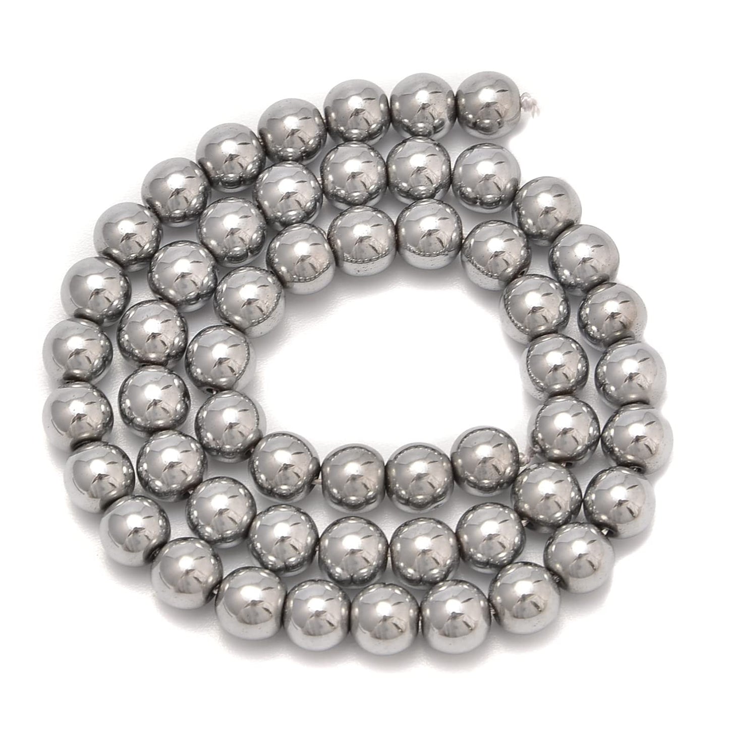 jodaying 10mm Silver Plated Hematite Smooth Round Natural Gematone Loose Beads for Jewelry Making DIY Findings 1 Strand 15"