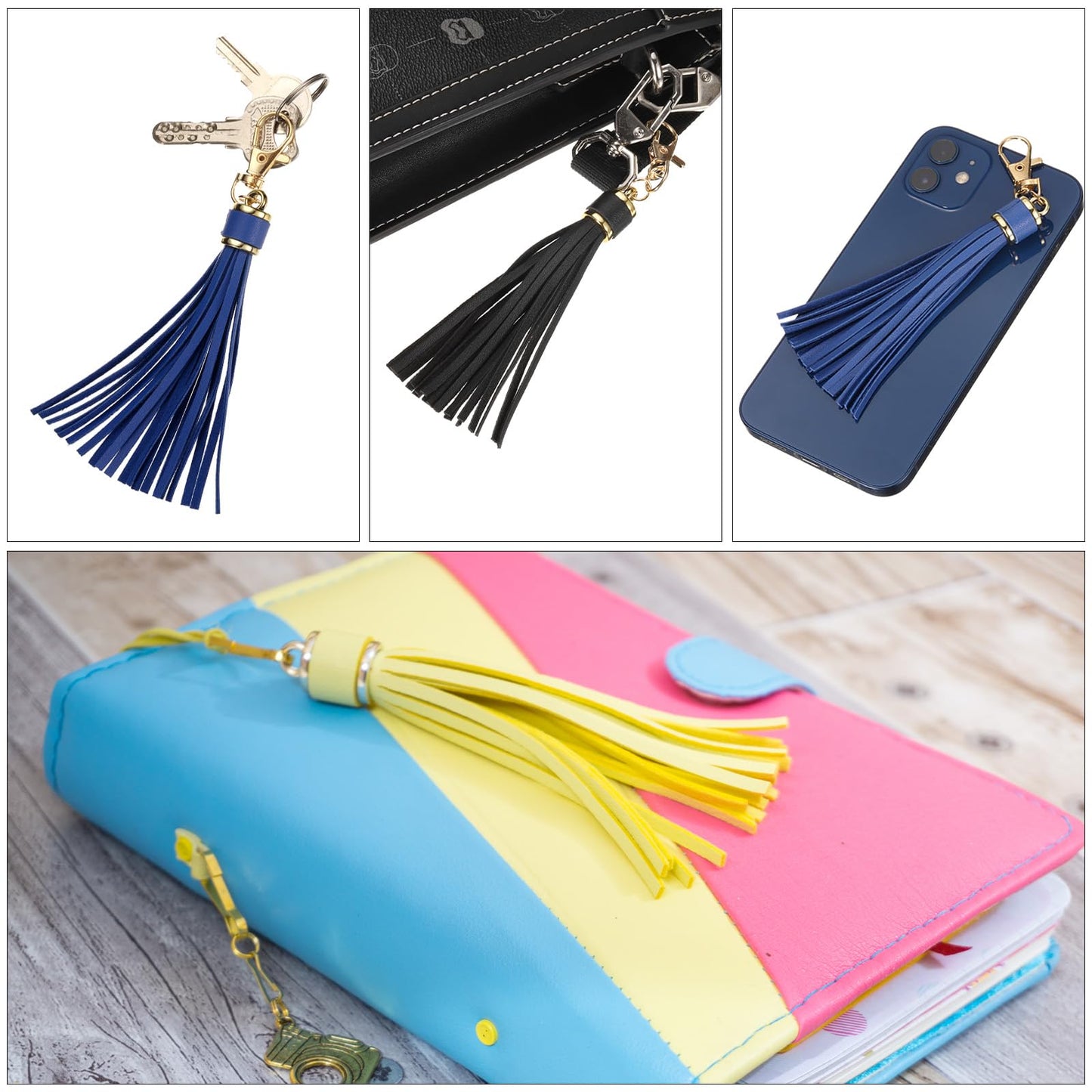 uxcell 18pcs PU Leather Tassels, 5.9 Inch Keychain Tassel Charm with Lobster Swivel for Jewelry Making, Handbag, DIY Crafts, (Navy)
