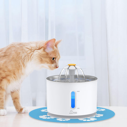 Wonder Creature Cat Water Fountain Stainless Steel, 81oz/2.4L Cat Fountain with Water Level Window and LED Light for Water Shortage Alert, Cat and Dog Fountain with 3 Filters and 1 Mat
