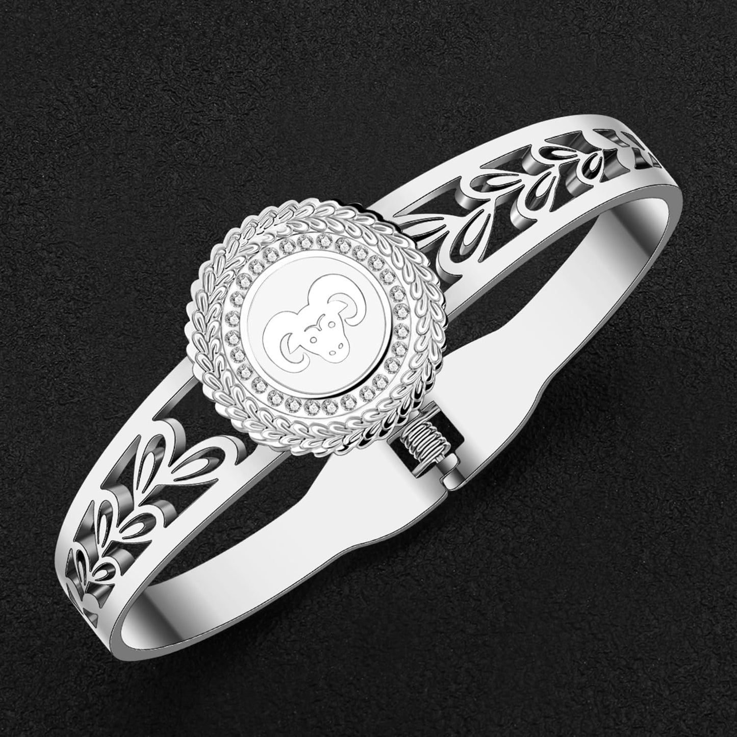YAYAKO Stainless Steel Constellation Bracelets Bangle Zodiac Gifts for Women Birthday Gifts (Aries)
