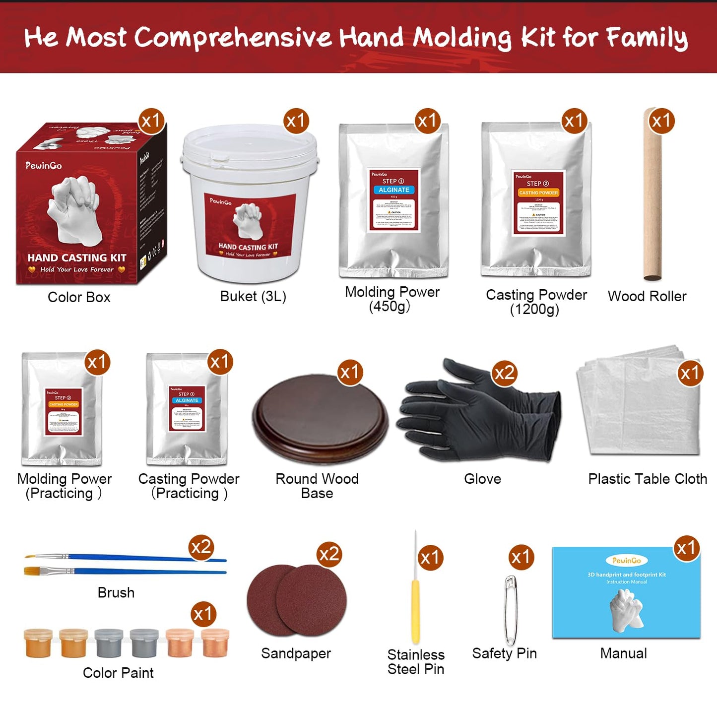 PewinGo Hand Casting Kit Couples with Wood Display Base & Practice Kit, Original Anniversary Engagement Birthday DIY Gifts Her & Him, Keepsake Sculpture Boyfriend Girlfriend Wedding Bridal Shower