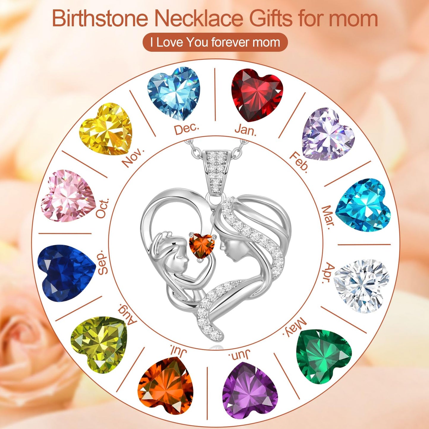 Zifeel Mothers Day Gifts for Mom Wife Her Grandma, S925 Sterling Silver Birthstone Necklaces Jewelry for Women, Mother's Day Love Heart Pendant Necklace for Anniversary Birthday Christmas Day