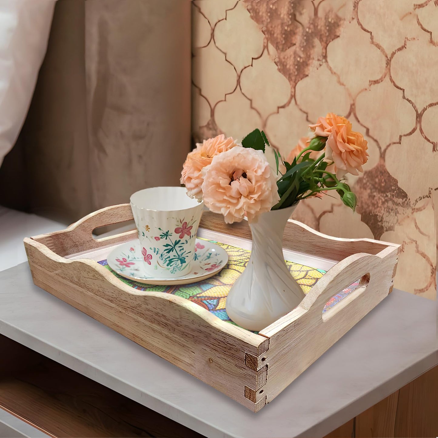 ARTopet DIY Diamond Tray Diamond Art Painting Sunflower Creative Design Handmade Wooden Tray Mosaic Making Kits by Number Kits Diamond Art for Coffee Living Room Home Organizer