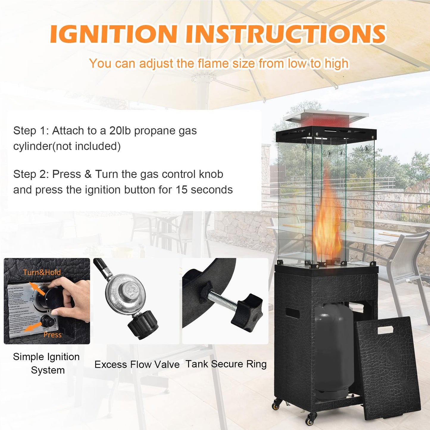 Tangkula 41,000 BTU Propane Patio Heater with Waterproof Cover, Outdoor Heater with Lockable Wheels, Adjustable Feet, Tempered Glass Tube, Suitable for Garden Porch Patio Deck (Black)