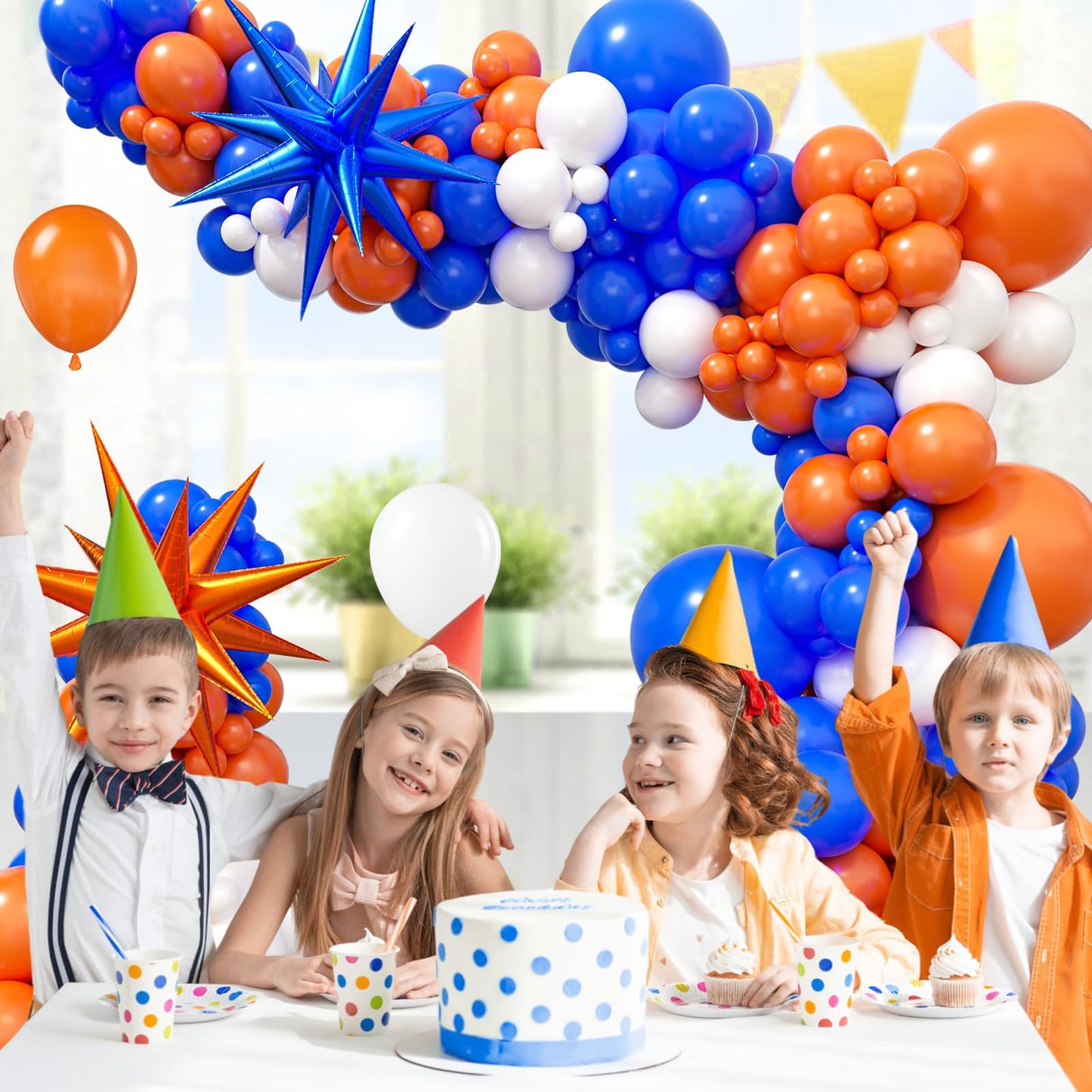 Royal Blue and Orange Balloon Arch Garland Kit with White Orange and Blue Balloons for Baby Shower Birthday Party Decorations