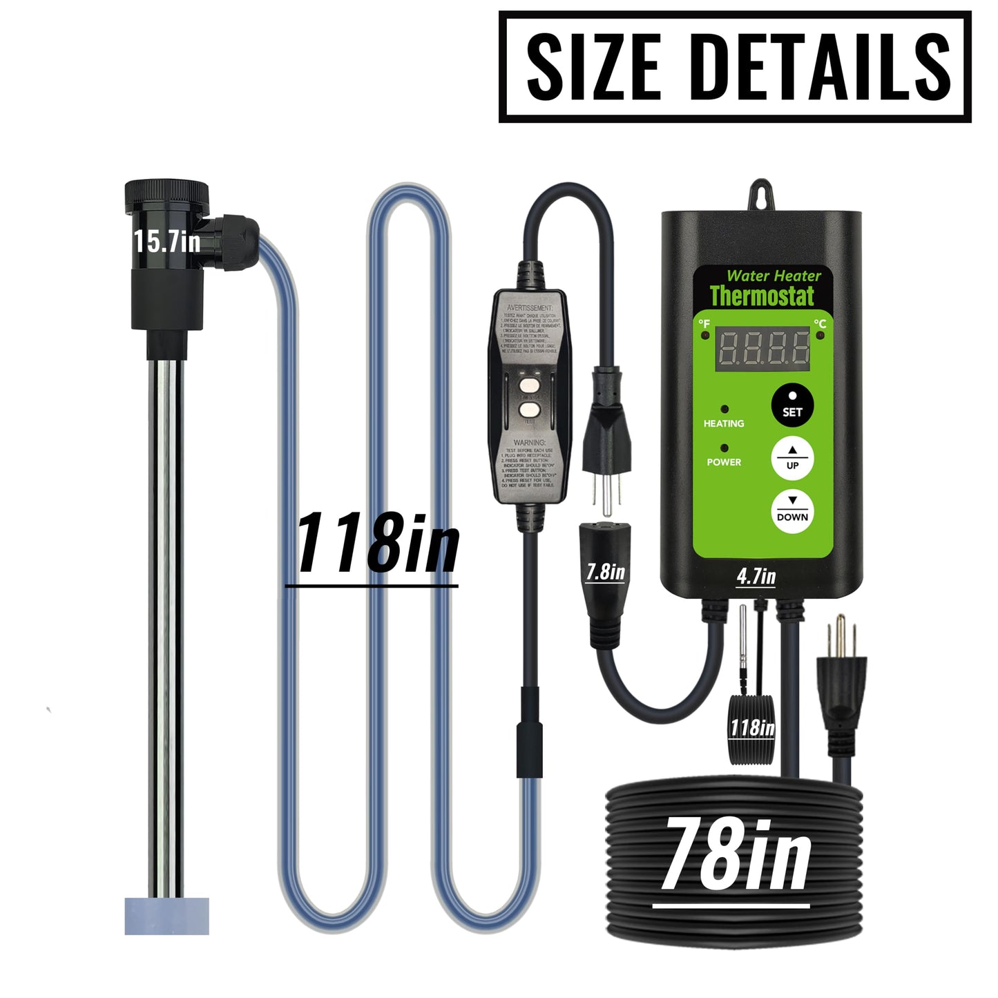 LINGLONGTEMP 1500W Submersible Hot Tub & Pool Portable Electric immersion Water Heater with temperature control and GFCI for Swimming Pools, Bathtubs, Baptistry, above ground pool & inflatable pool