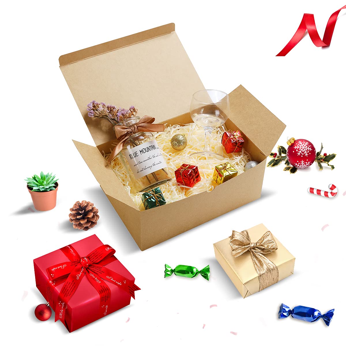 Frantis Brown Gift Boxes 9.45x6.5x4 Inches 10 Pack， Paper Gift Box with Lids for Bridesmaid Gifts, Birthday, Party, Christmas，Wedding, Crafting Cupcake Boxes, With 66 FT Twine