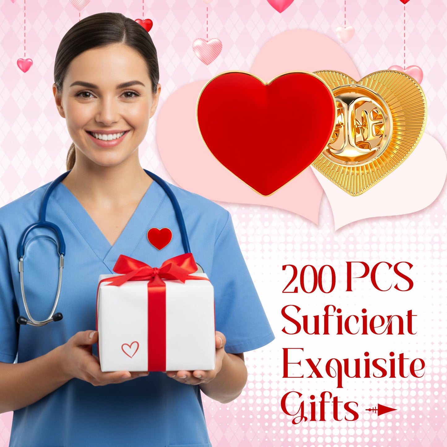 Hinly 200 Pcs Valentines Day Gifts Heart Pins Bulk Red Love Lapel Pin Metal Heart Health Brooch Badge Collar Pins for Valentines Party Favors Wedding Anniversary Men Women Clothes Bags Hats