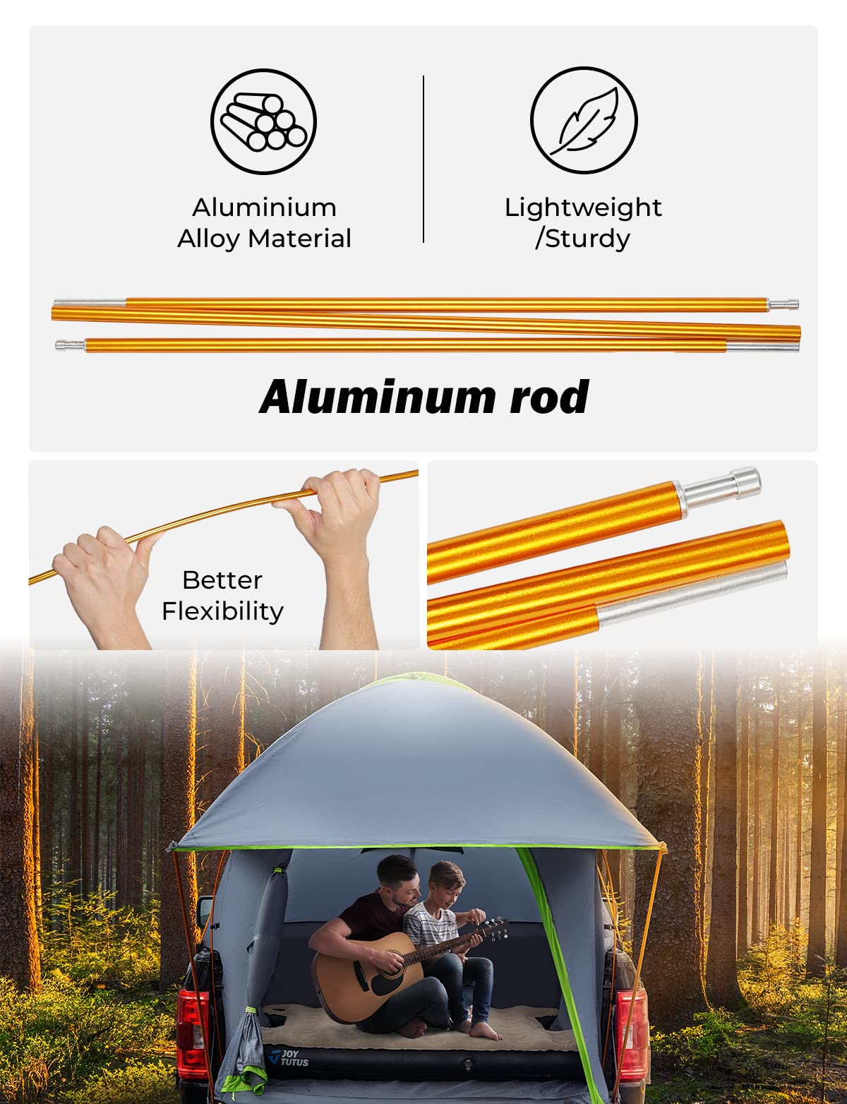 JOYTUTUS Pickup Truck Tent 6.5ft Bed Tent with Removable Awning, Waterproof PU2000mm Double Layer for 2 Person, Portable Truck Bed Tent - Green, Aluminum Pole