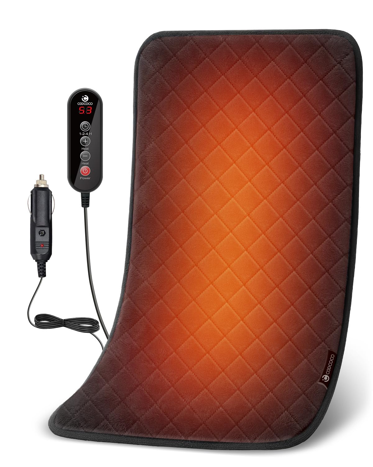 CooCoCo 12V/24V Car Heated Blanket for Back Pain Relief, 12" x 24" Car Electric Blanket with 5 Heat Setting, Auto-Off, FSA Eligible Heated Blanket for Travel, Ideal Gifts for Women Men Mom Dad