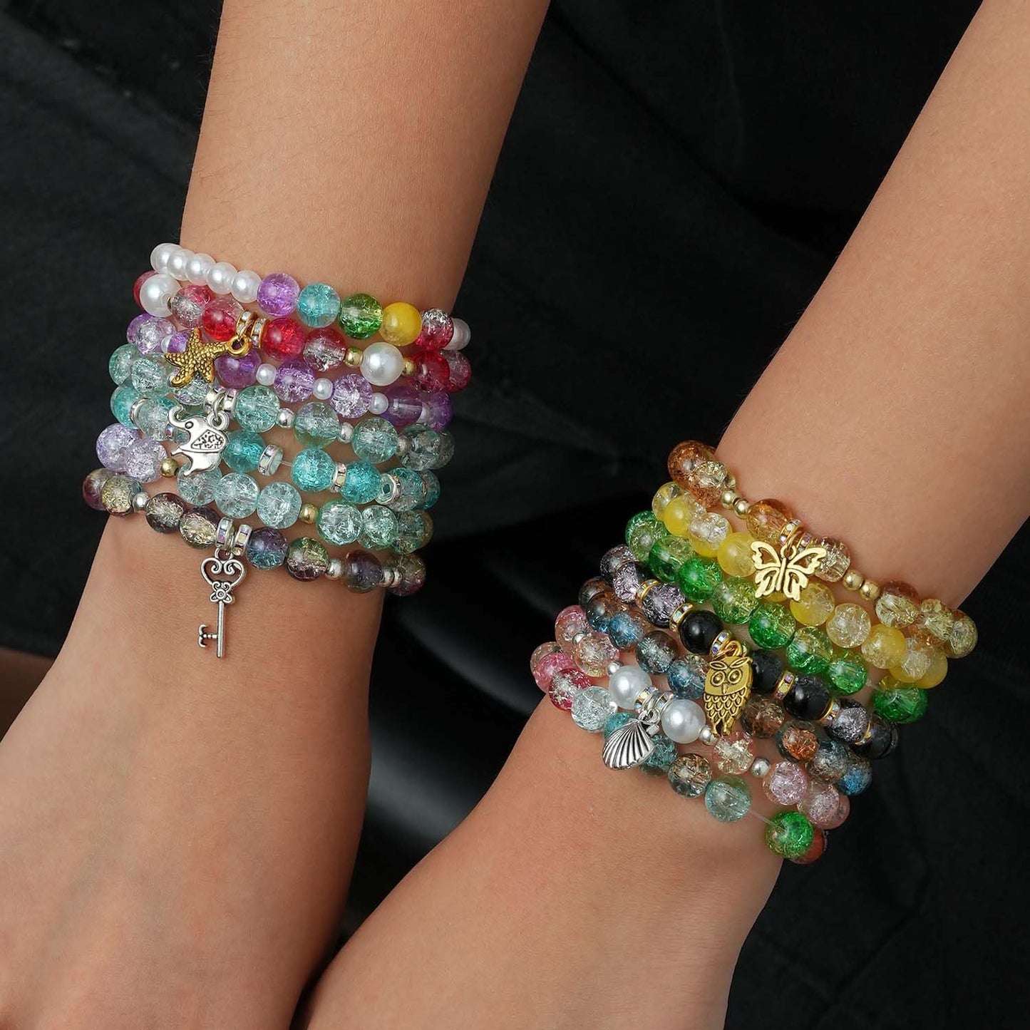 Xylise Glass Beads Bracelet Making Kit, 20 Colors 8mm Crackle Glass Beads for Jewelry Making, Crystal Glass Round Beads Friendship Bracelet kit for DIY Crafts Gifts
