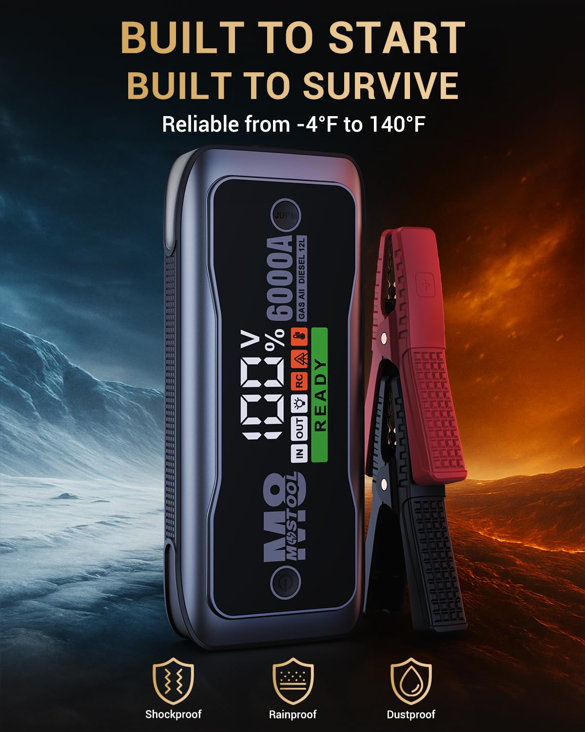 MOSTOOL M8 6000A Car Battery Jump Starter with Smart HD Display, 12V 24000mAh Battery Jump Pack, Portable Jump Box with Jumper Clamps 400-Lumen LED, Rugged Kit for All Gas & Up to 12.0L Diesel