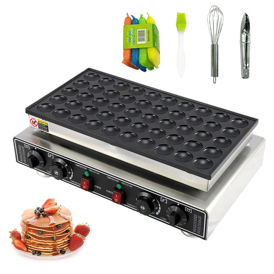 50 Pcs Mini Pancakes Maker Machine, 1800W Electric Nonstick Mini Pancake Maker with Temp & Time Control, Stainless Steel, Perfect for Home or Commercial Use