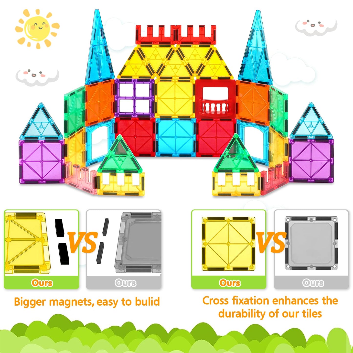 NVHH 100PCS Magnetic Tiles Blocks for Kids Ages 3-5 4-8,STEM Learning Educational Preschool Magnet Building Toys for Toddlers,Christmas Birthday Gifts Toys for 3 4 5 6 7 8+ Year Old Boys Girls