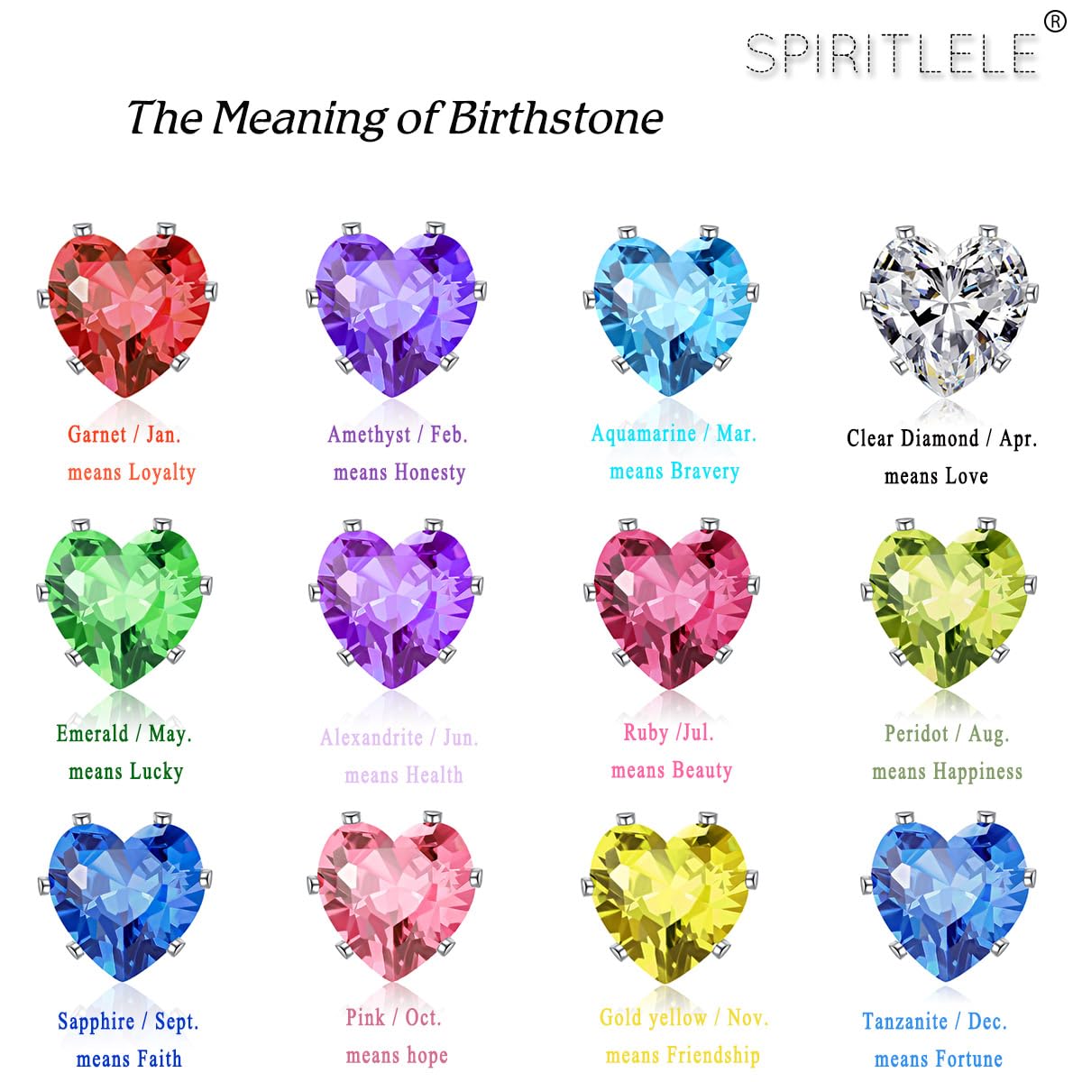 Spiritlele 12 Pairs Birthstone Magnetic Earrings Set Cubic Zirconia Clip on Non Piercing Fake Stud Earrings Birthday Gifts Unisex (Love)
