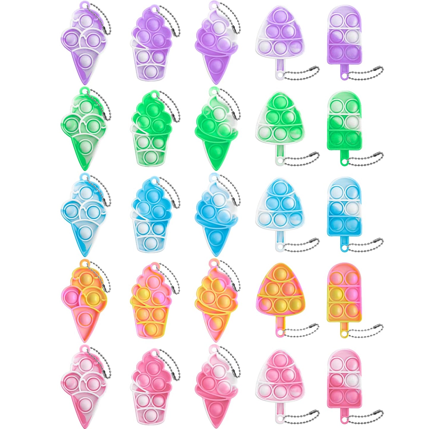 25Pcs Mini Ice Cream Pop Keychain Fidget Toys, Ice Cream Party Favors Supplies, Silicone Mini Pop Toys Birthday for Kids Anxiety Stress Reliever for Adults