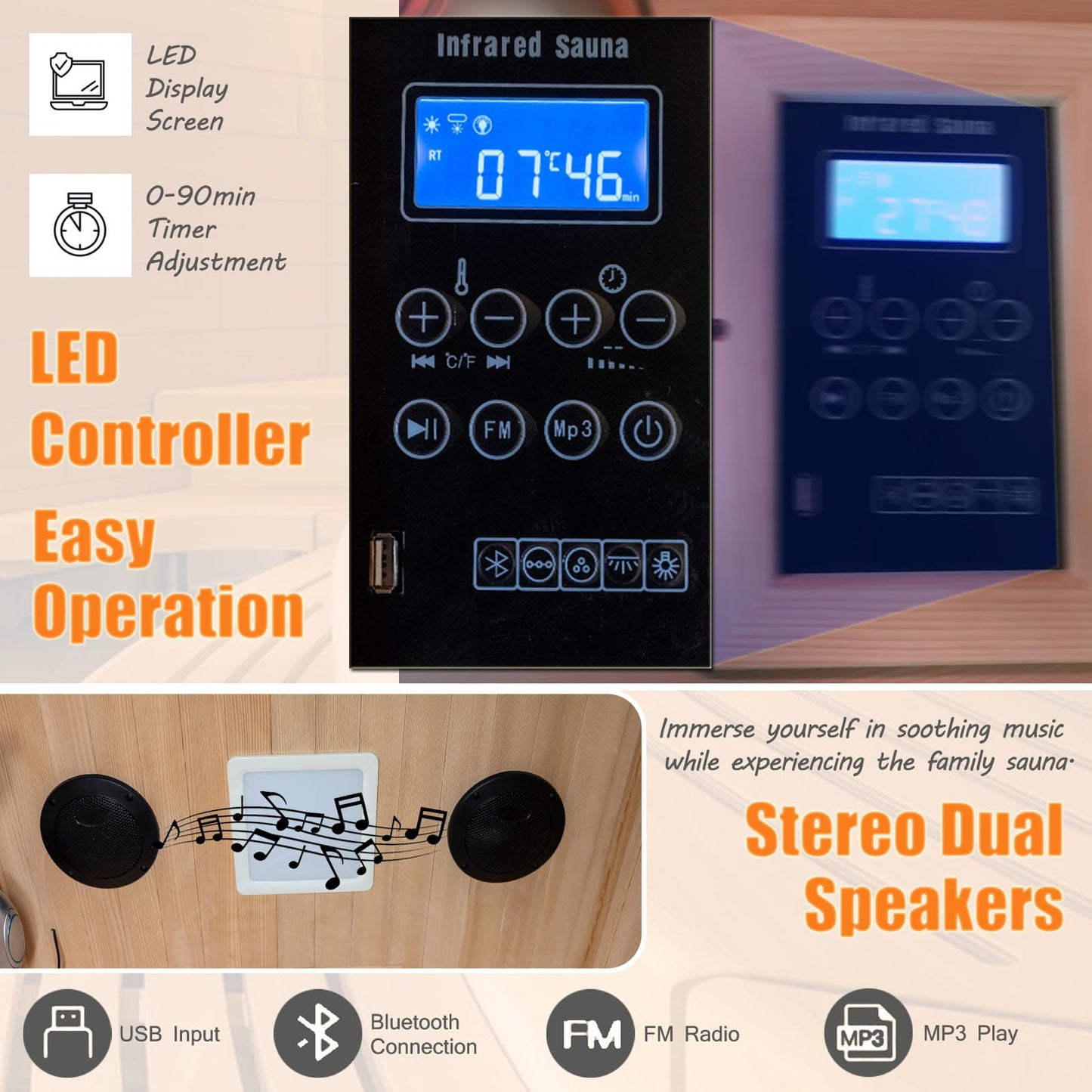 Homsido Infrared Home Sauna Room 1 Person Hemlock Wooden Indoor Dry Sauna，Low EMF 1200W/110V Heaters Panels,LCD Control Panel,10 Minutes Pre-Warm up,Time and Temp Pre-Set,1-Year Aftersale