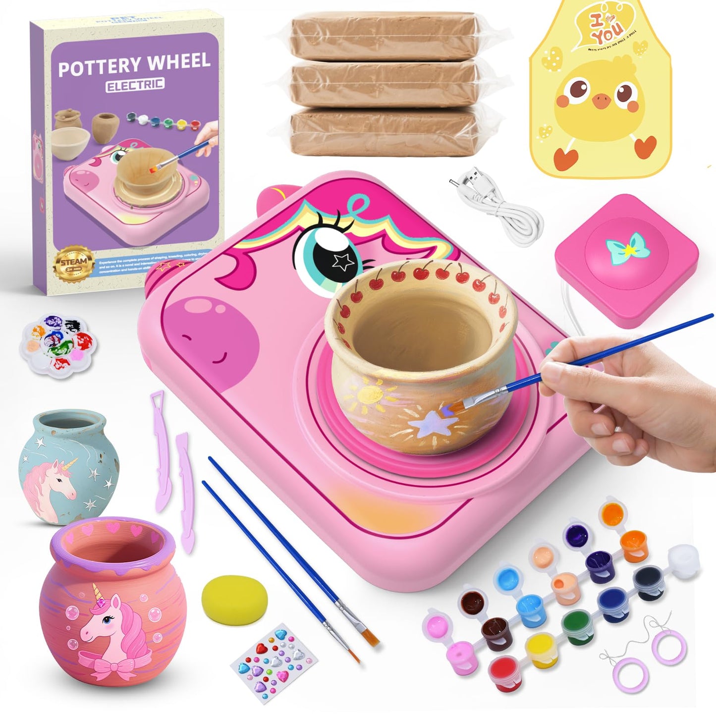 Pottery Wheel for Kids, Girls Arts and Crafts Toys for Kids Ages 8-12,Pottery Craft Kit with 3 Pack Air-Dry Clay, Art Supplies for Kids Toys Girls Birthday Gift for 6 7 8 9 10 11 12+