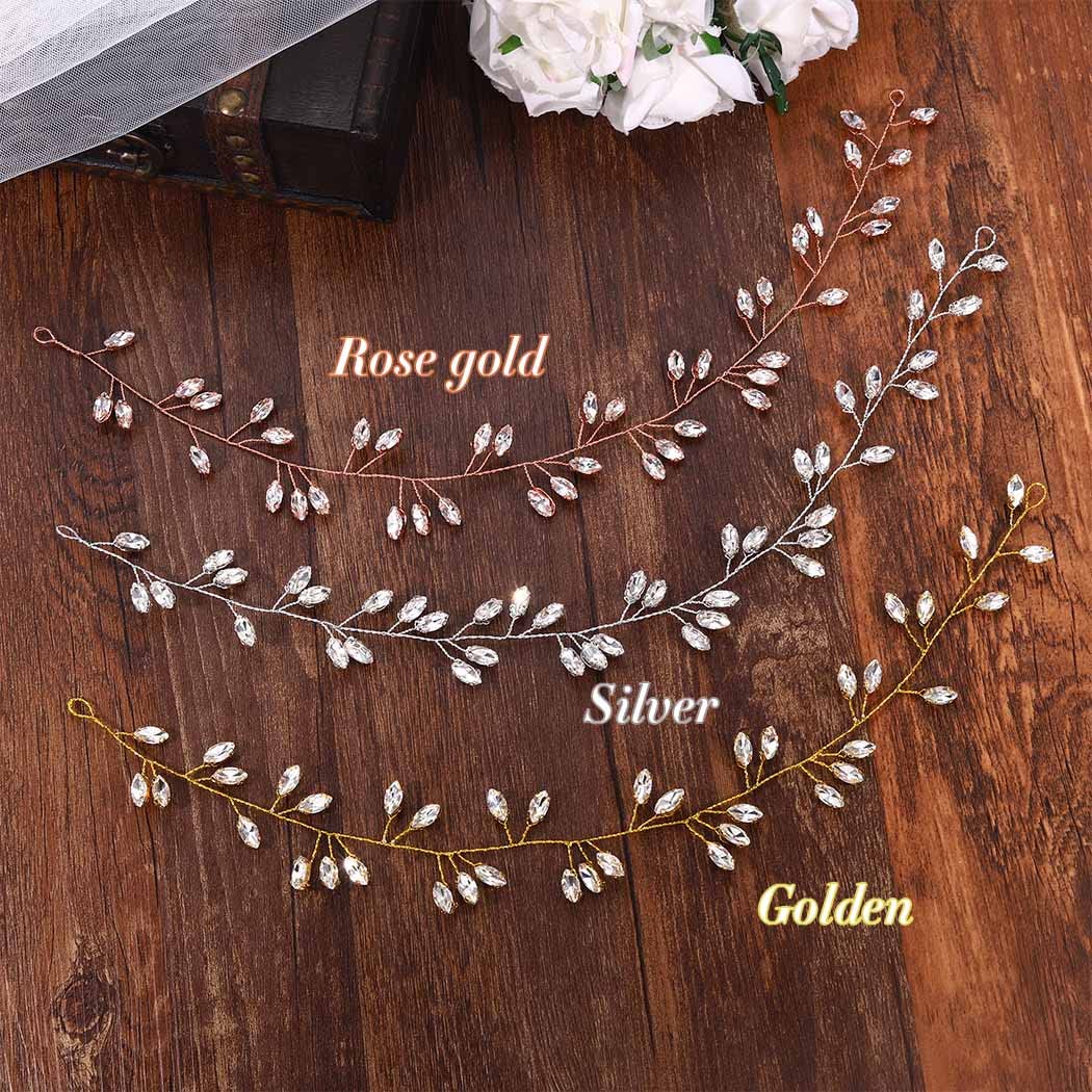 JAKAWIN Wedding Hair Piece for Brides Bridal Hair Accessories Crystal Hair Vine for Women HV190 (2 Gold)