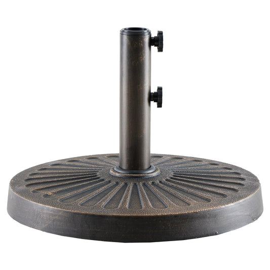 DUMOS 30LBS Heavy-Duty Outdoor Umbrella Base, Weather-Resistant Resin Patio Umbrella Stand, Rust-Proof Coated Umbrella Holder for Garden/Pool/Backyard, 2 Securing Knobs, 2 Pole Adapters, Bronze