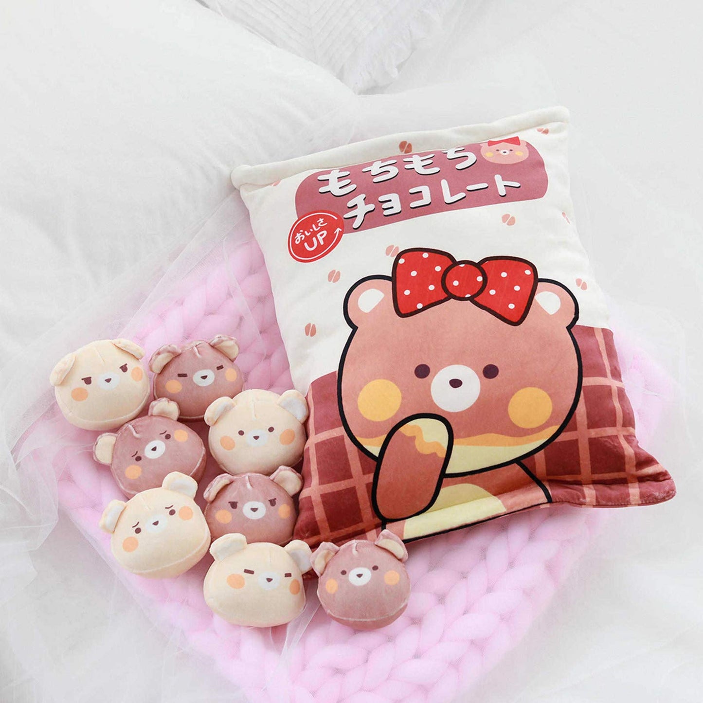 Nenalayo Cute Bag of Chocolate Bear Plush Toy Soft Throw Pillow Stuffed Animal Toys Creative Gifts Room Decor Creative Gifts for Girls
