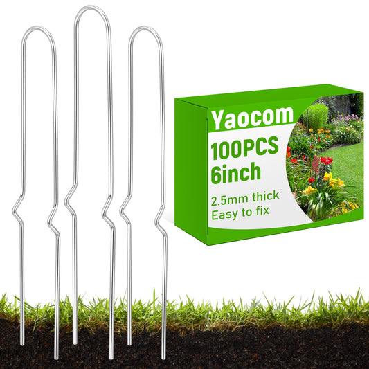 Yaocom 100 Pcs 6 Inch Drip Irrigation Stakes Curved Garden Hose Stakes Metal U Shape Soaker Hose Irrigation Tubing Parts Staples for Ground, Hold Drip Tubing up to 1/2" 5/8'' Diameter