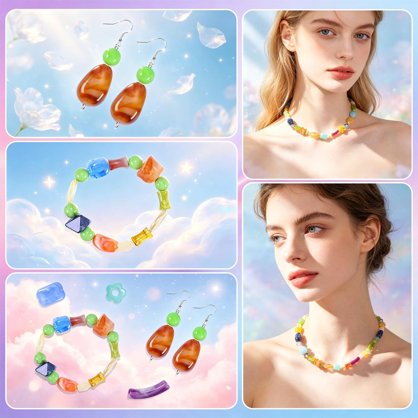Mixed Bulk Acrylic Beads for Crafts, Large Hole Hair Beads for Jewelry Making, Colorful Unique Shaped Big Beads for Bracelets Earrings Necklace, Macrame Beads with Large Holes, 5-31mm, One Pounds