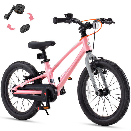 RoyalBaby EZ-Shark Ultra-Light 16 Inch Kids Bike Beginners Learning Bicycle Lightweight Alloy Boys Girls Ages 4+ Years, Pink