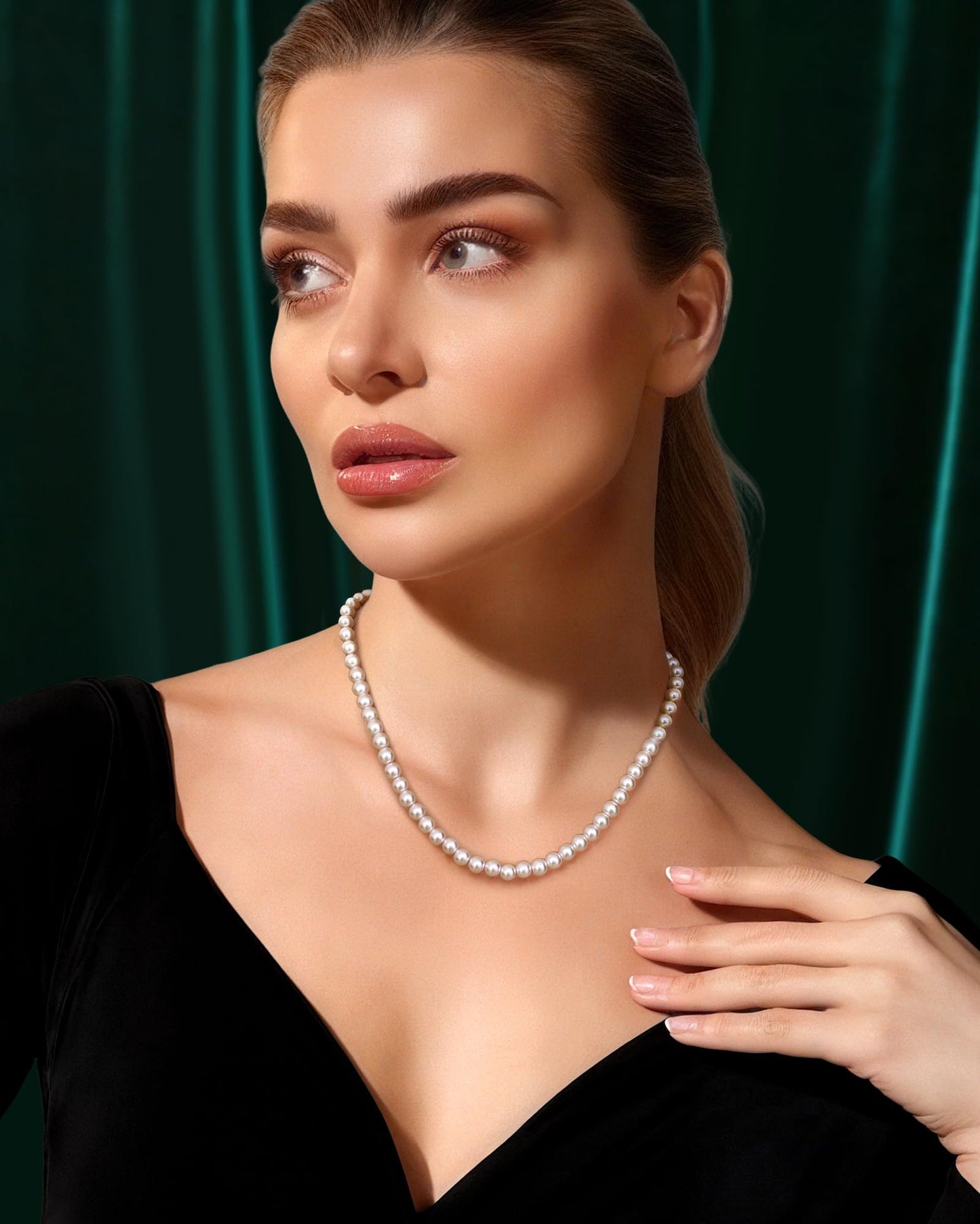 TEN MIRO Imitation Pearl Necklaces for Women, Dainty White imitation pearl Choker 6MM Round Imitation Pearls Necklace with Adjustable Extender Bridesmaid Necklaces for Wedding Prom Pearl Jewelry Gifts